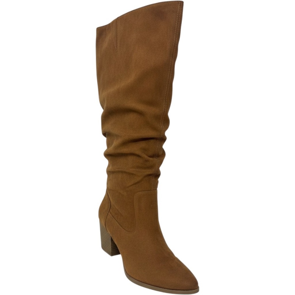 Sun + Stone Womens Cognac‎ Faux Suede Slouchy Block Heel Tall Boots Size 9 - Picture 2 of 11